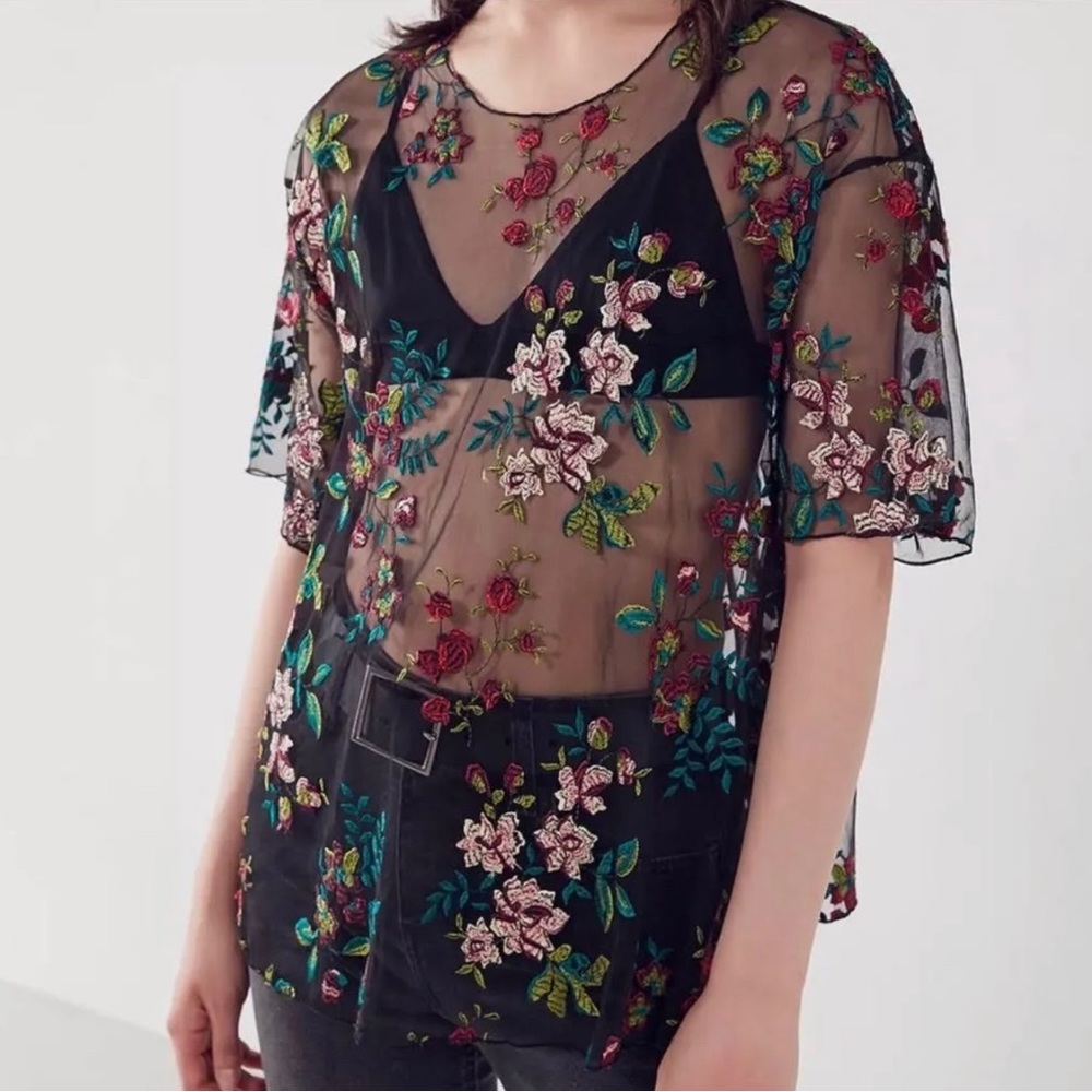 Urban Outfitters Sheer Floral Top, XL